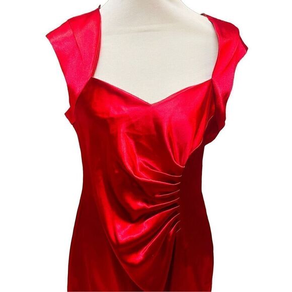 Shelby Nites Vintage Red Sheath Style Sleeveless Satin Midi Dress  With Ruched F - Picture 11 of 16